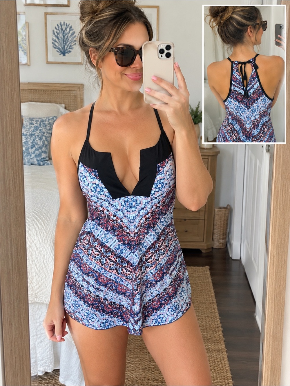 Athleta XXS Chevron Dunes Halter Tankini Swim Multicolor Boho Geometric Top Only